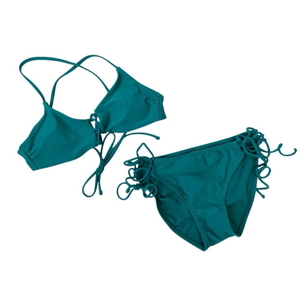 Hula Honey Swim Suit Bikini Set Green Teal String Closure Junior Size Small